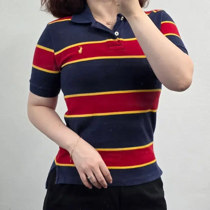 [BUNJANG] Polo Ralph Lauren Striped Short Sleeve Polo Shirt Navy Red S / [프립]S/폴로 랄프로렌 스트라이프 반팔 카라티 네이비 레드