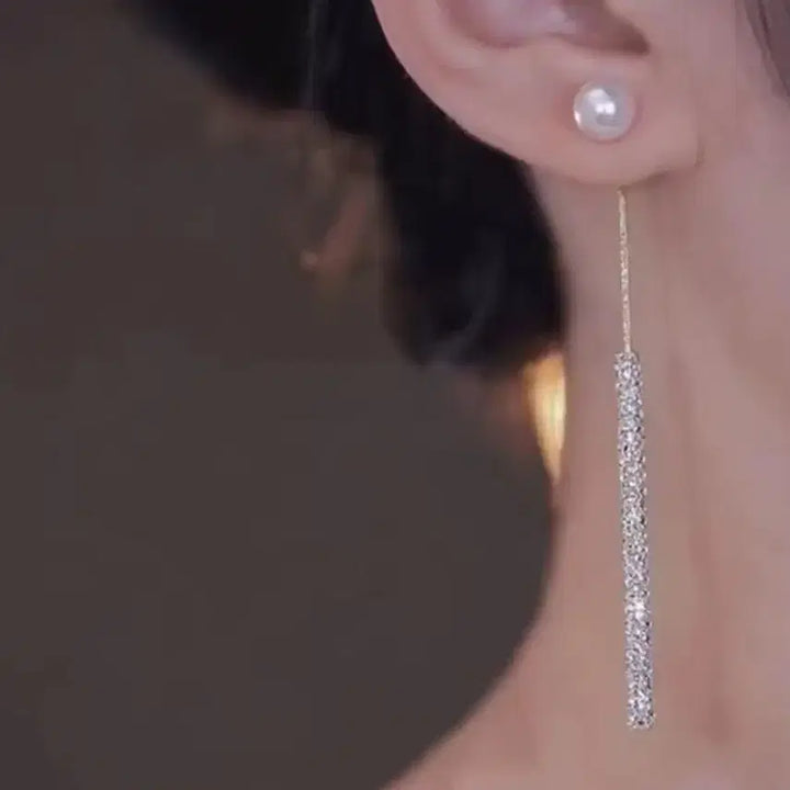 [BUNJANG] Pearl Cubic Drop Earrings / 진주 큐빅 드롭 귀걸이