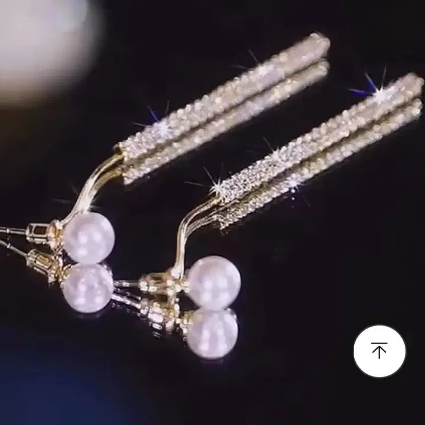 [BUNJANG] Pearl Cubic Drop Earrings / 진주 큐빅 드롭 귀걸이