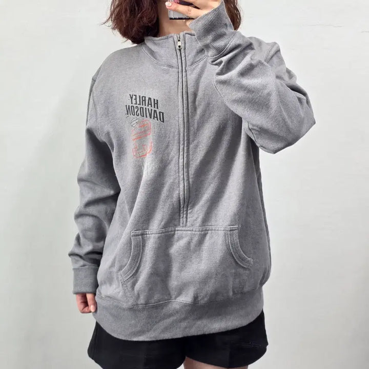 [BUNJANG] Harley-Davidson Grey Half-Zip Sweatshirt XL / [프립]XL/할리데이비슨 그레이  반집업 맨투맨