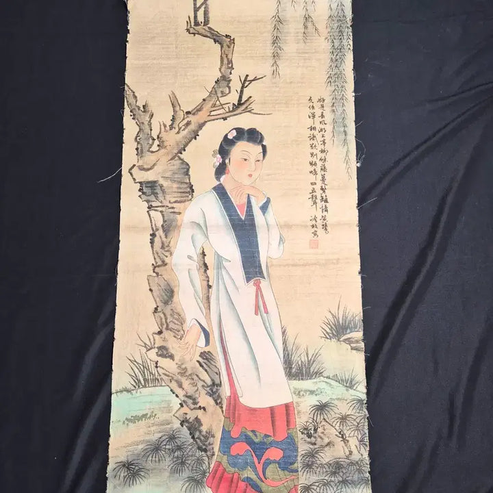 [BUNJANG] Qing Dynasty Court Painter Leng Mei Scholar Beauty Painting / 중국 청대 궁정화가 냉매 유하 사녀도 고화 미인도 골동품 고미술품 그림