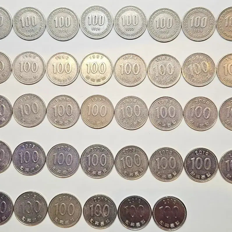 [BUNJANG] 1971-2019 100 Won Coin Collection Set (47 Variety) / 백원 1971~2019년 47종 줄세우기