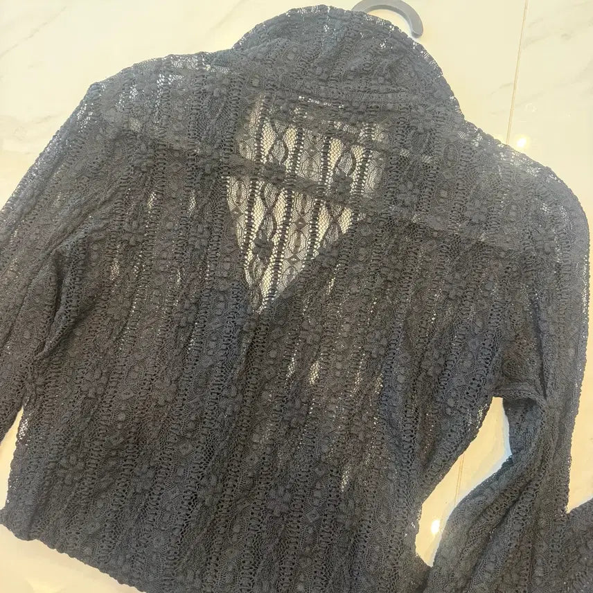 [BUNJANG] Black Lace See-Through Cardigan / 블랙 레이스 시스루 가디건