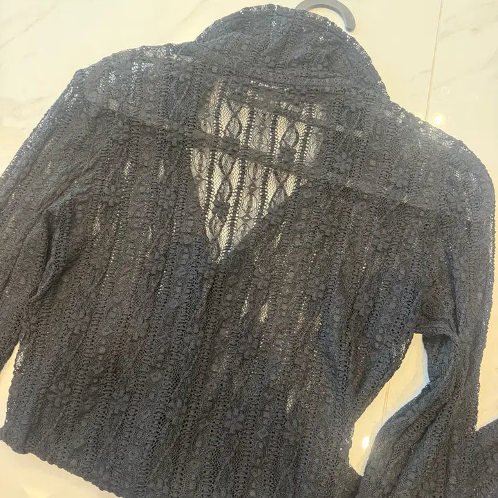 [BUNJANG] Black Lace See-Through Cardigan / 블랙 레이스 시스루 가디건