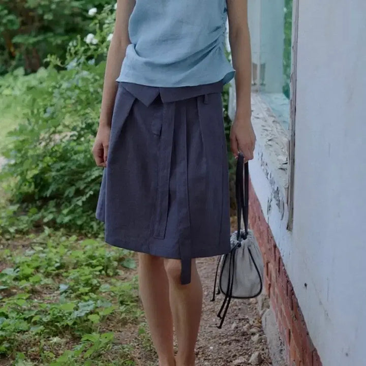 [BUNJANG] REBOLD Linen Fold Skirt (Charcoal) / 리볼드 REBOLD 린넨 폴드 스커트 (차콜)