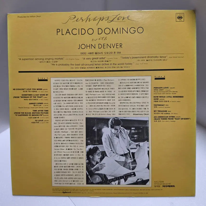 [BUNJANG] Plácido Domingo &amp; John Denver Perhaps Love LP Vinyl / [EX+/NM] 플라시도 도밍고 &amp;존덴버 - Perhaps Love LP
