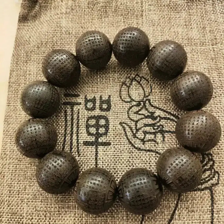 [BUNJANG] Blackwood Buddhist Prayer Beads with Heart Sutra Engraving (20mm) / 나무중 다이아 불교  반야심경 흑단목 염주20mm