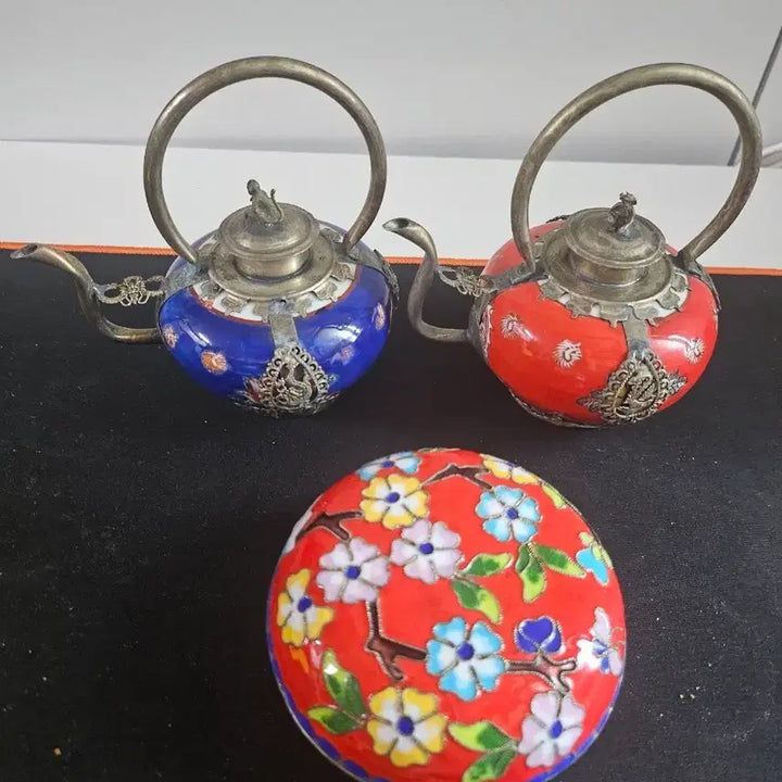 [BUNJANG] Antique Enamel Teapot Set (Blue/Red) / 엔틱 법랑 찻주전자 세트 (청색/적색)