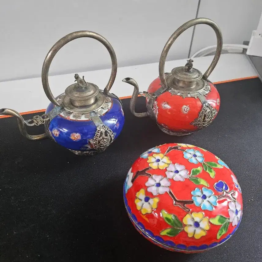 [BUNJANG] Antique Enamel Teapot Set (Blue/Red) / 엔틱 법랑 찻주전자 세트 (청색/적색)