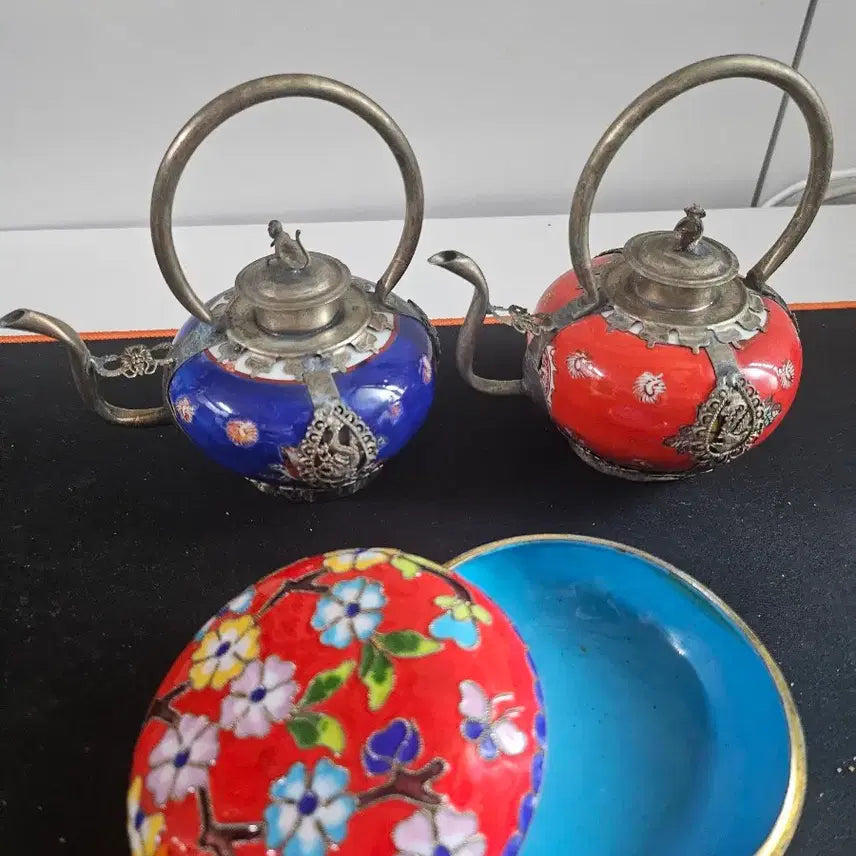 [BUNJANG] Antique Enamel Teapot Set (Blue/Red) / 엔틱 법랑 찻주전자 세트 (청색/적색)