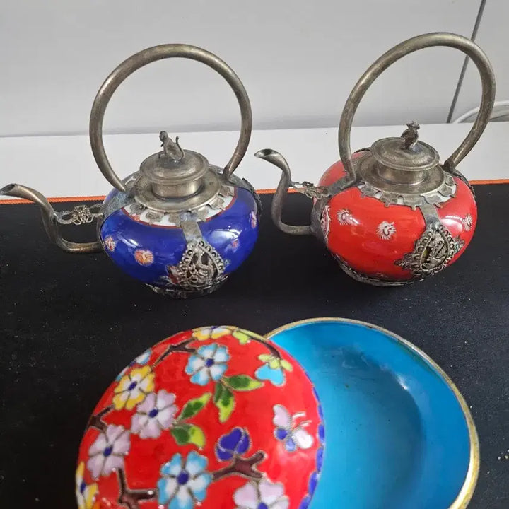 [BUNJANG] Antique Enamel Teapot Set (Blue/Red) / 엔틱 법랑 찻주전자 세트 (청색/적색)