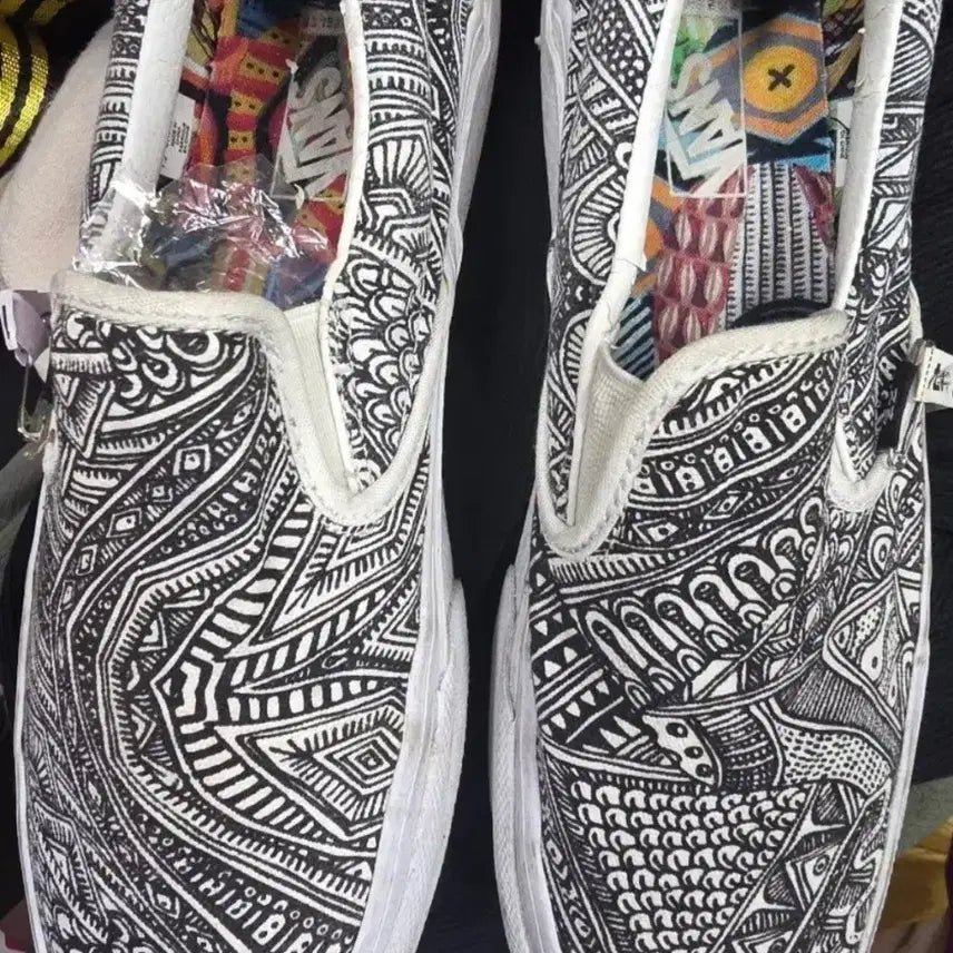 [BUNJANG] Vans Slip-On Black White Pattern Sneakers 265 / 반스 슬립온 블랙 화이트 패턴  265 상태좋아요