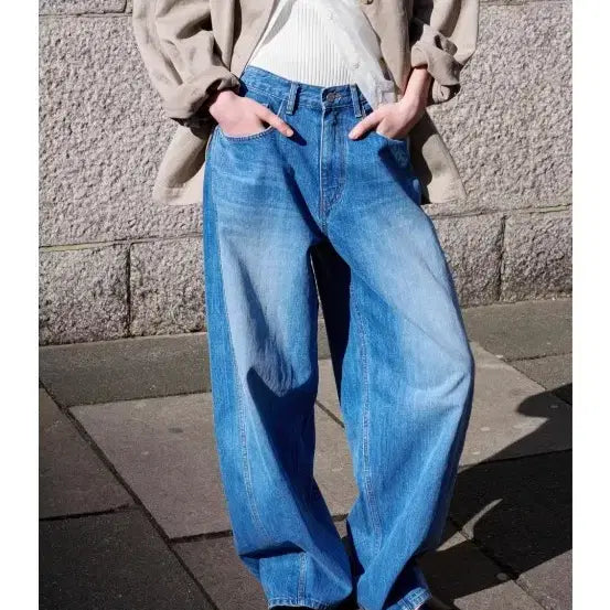 [BUNJANG] Facade Pattern Wide Tapered Denim Pants Size S / 파사드패턴 와이드 테이퍼드데님S