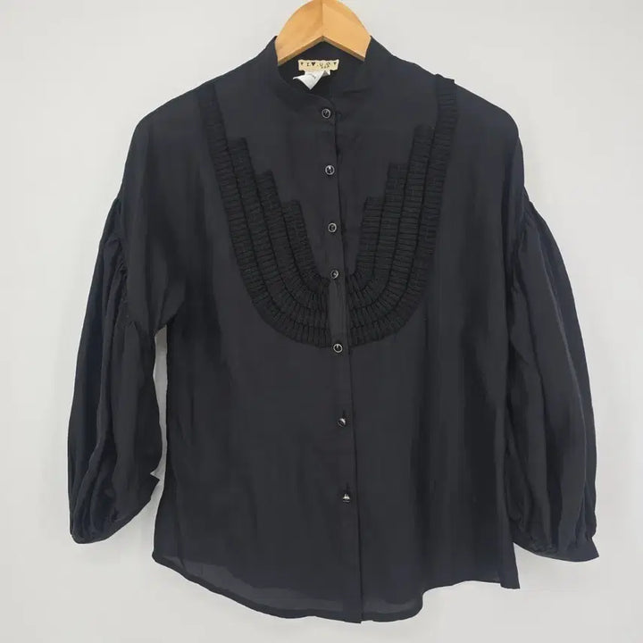 [BUNJANG] Chic Gallery Black Frill Silk Blouse / 블랙 프릴 실크 블라우스