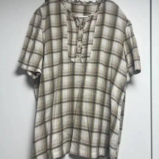 [BUNJANG] Vintage Beige Check Short Sleeve Top / 빈티지 베이지체크 반팔 상의