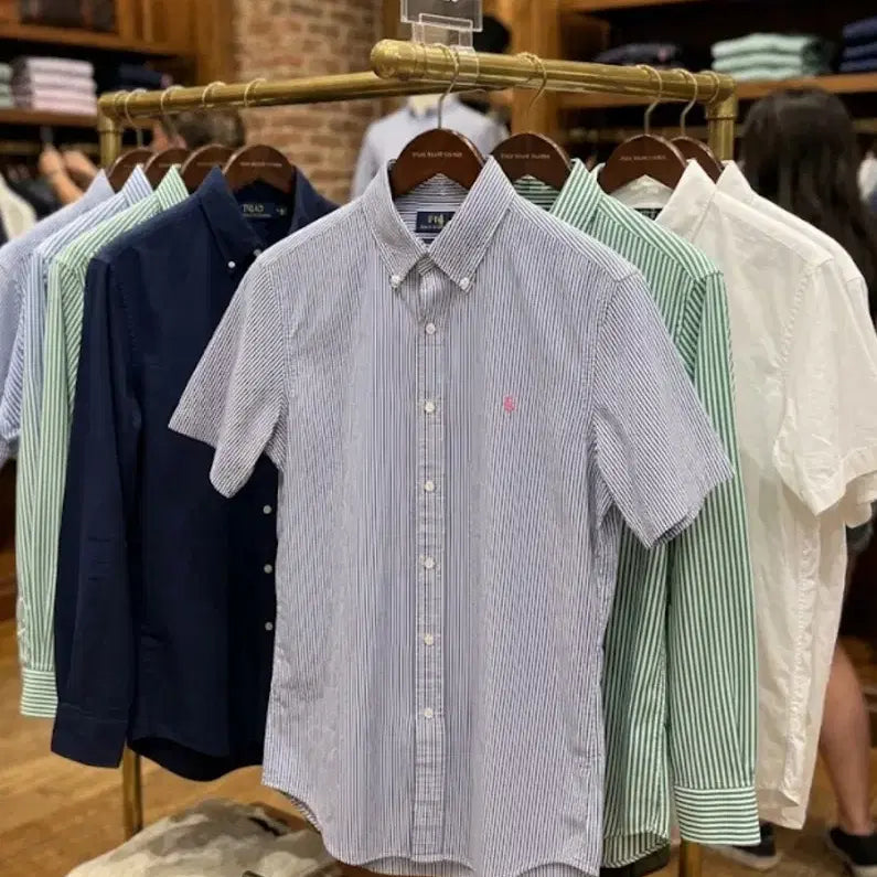 [BUNJANG] Polo Ralph Lauren Seersucker Stripe Short Sleeve Shirt M / 폴로 시어서커 스트라이프 반팔 셔츠