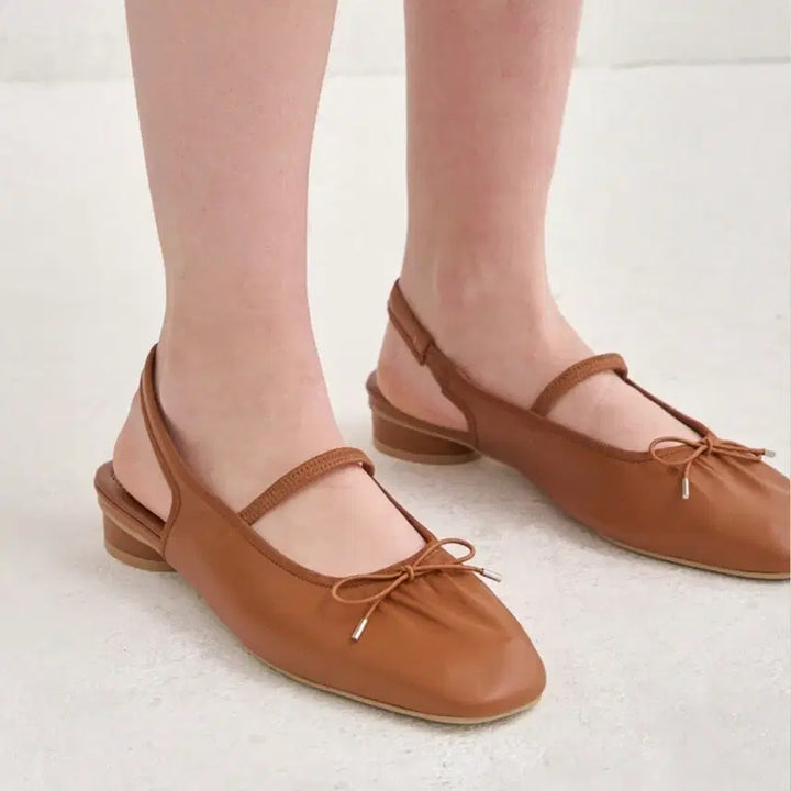 [BUNJANG] SJ.SJ Camel Leather Ribbon Slingback Heels (230) / sjsj 슬링백 230