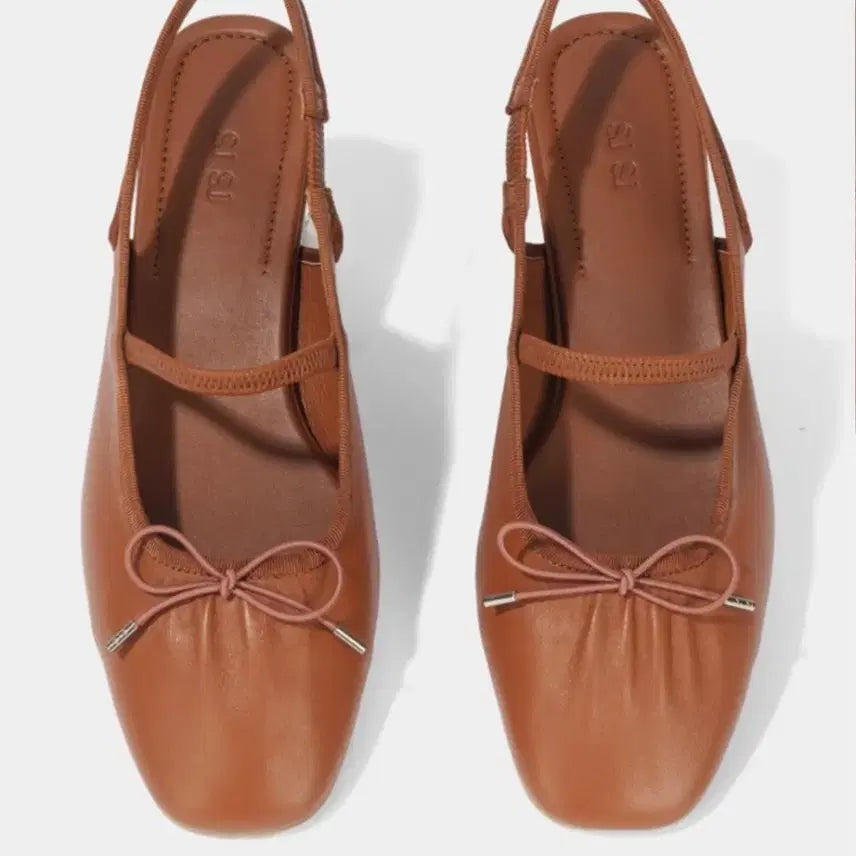 [BUNJANG] SJ.SJ Camel Leather Ribbon Slingback Heels (230) / sjsj 슬링백 230