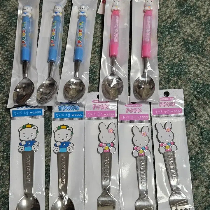[BUNJANG] Yeongart Pooky &amp; Kiddy Character Spoon &amp; Fork Set - Vintage Stationery / 영아트 푸키, 키디 캐릭터 수저 스푼 포크 고전문구 고전