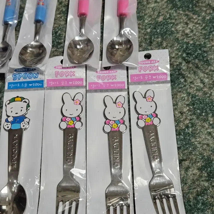 [BUNJANG] Yeongart Pooky &amp; Kiddy Character Spoon &amp; Fork Set - Vintage Stationery / 영아트 푸키, 키디 캐릭터 수저 스푼 포크 고전문구 고전