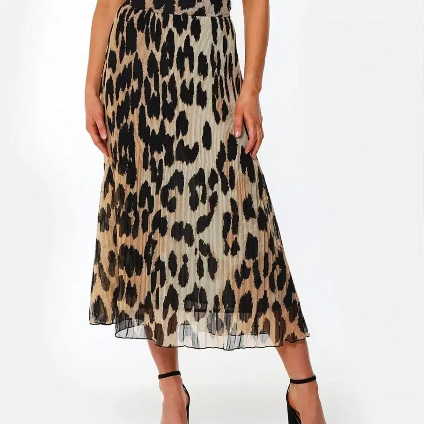 [BUNJANG] GANNI Leopard Pleats Long Skirt / (정품) 가니 레호파드 플리츠 스커트 롱스커트 호피 GANNI  34