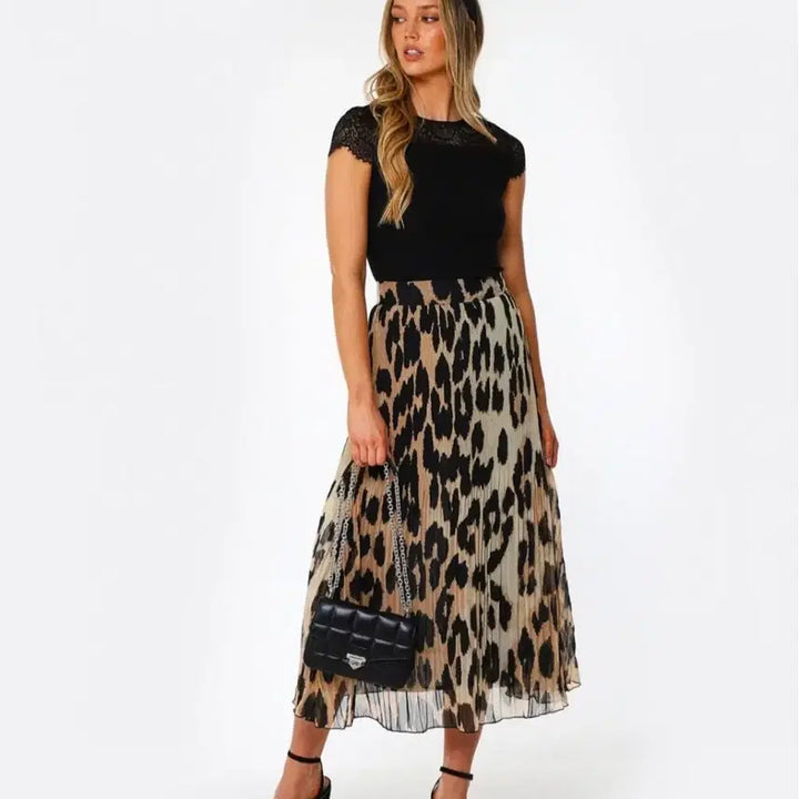 [BUNJANG] GANNI Leopard Pleats Long Skirt / (정품) 가니 레호파드 플리츠 스커트 롱스커트 호피 GANNI  34