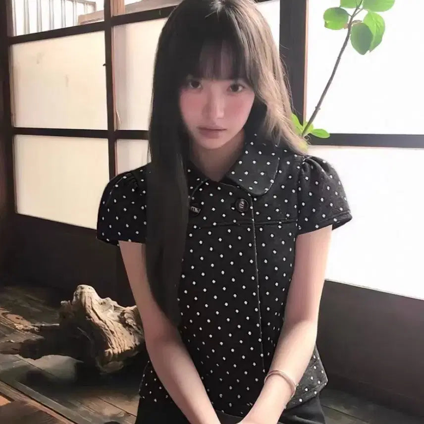 [BUNJANG] Polka Dot Short Sleeve Blouse / 새상품 도트 블라우스 반팔 보세