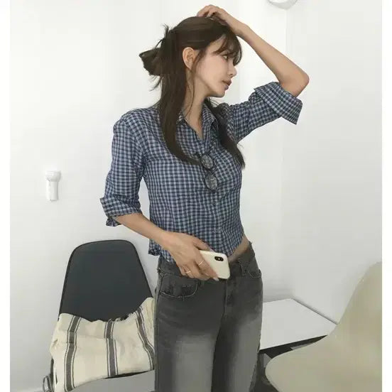 [BUNJANG] Heyme Inner Check Shirt / *top 헤이미 이너 체크 셔츠