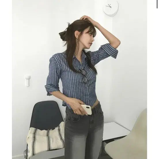 [BUNJANG] Heyme Inner Check Shirt / *top 헤이미 이너 체크 셔츠