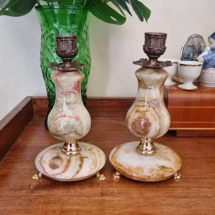 [BUNJANG] Italian Vintage Onyx Candlestick / 이태리 빈티지 오닉스 촛대