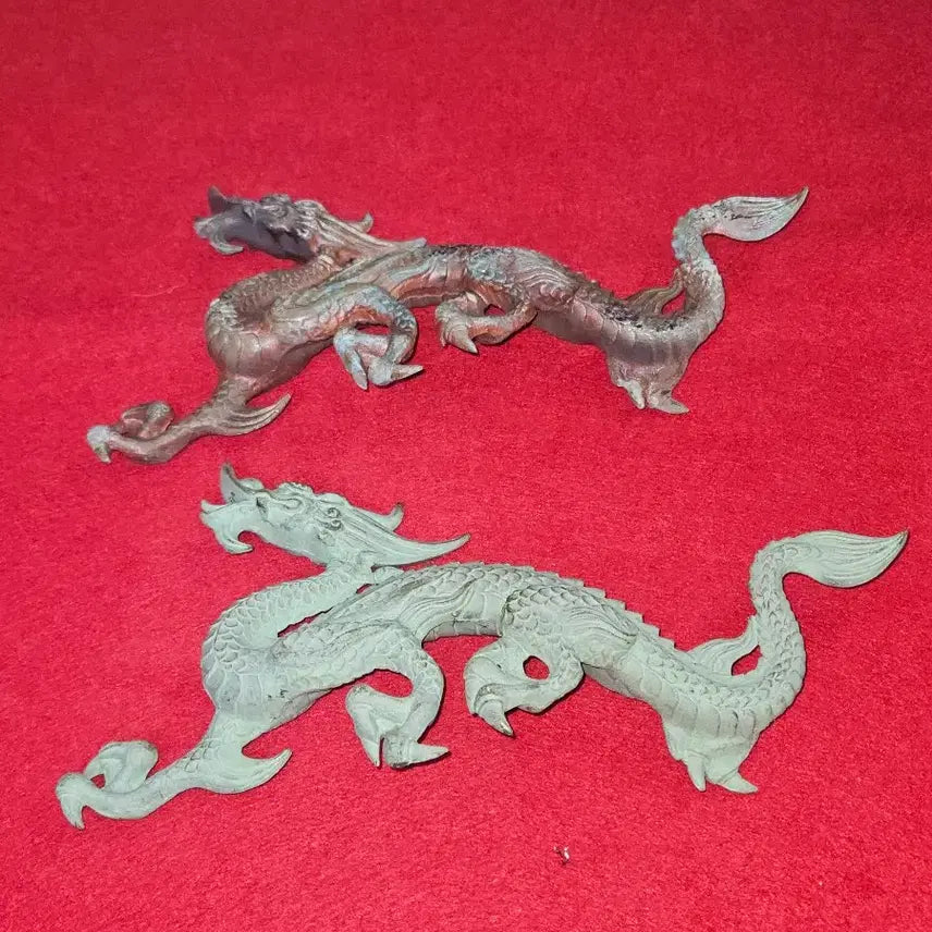 [BUNJANG] Antique Bronze Dragon Statues Set / [풍수/인테리어] 고풍스러운 동제 용 조각상 2마리 일괄 (쌍룡 기물)