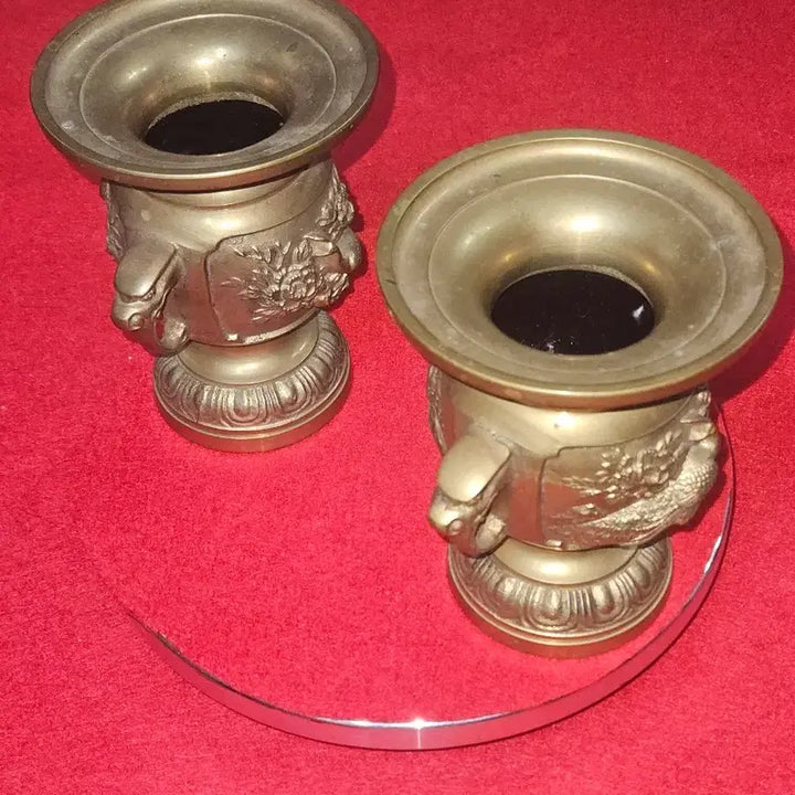 [BUNJANG] Vintage Brass Peony and Bird Vase Pair / [묵직한 통황동] 빈티지 신주 양이 화병 한 쌍 (총 2.4kg)