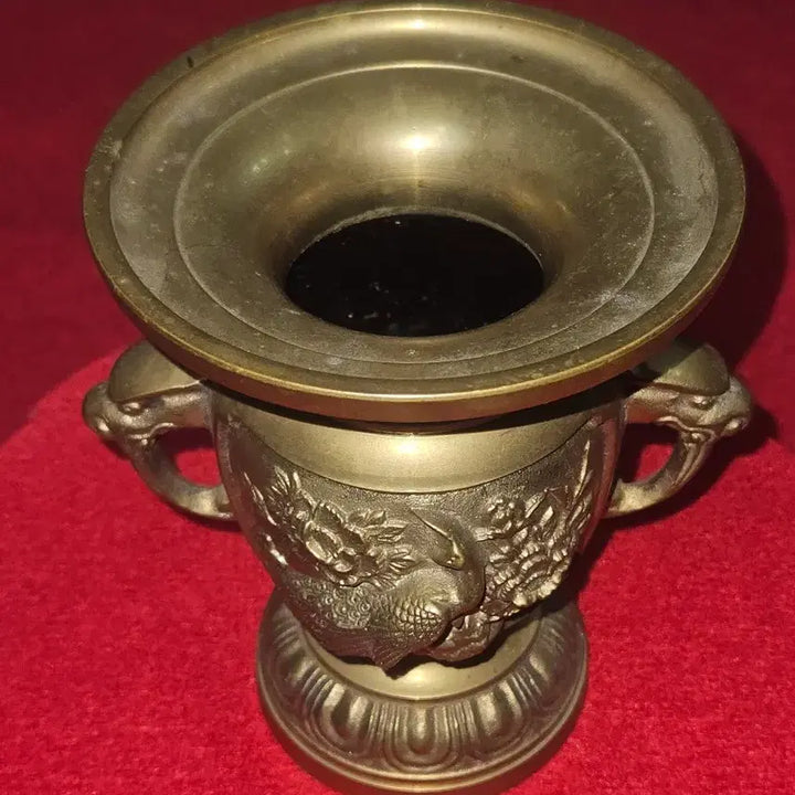[BUNJANG] Vintage Brass Peony and Bird Vase Pair / [묵직한 통황동] 빈티지 신주 양이 화병 한 쌍 (총 2.4kg)