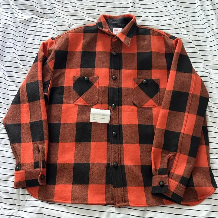 [BUNJANG] The Geeks Wool Work Shirt Red Black L / 새상품) 더긱스 울 워크 셔츠 레드 블랙 L
