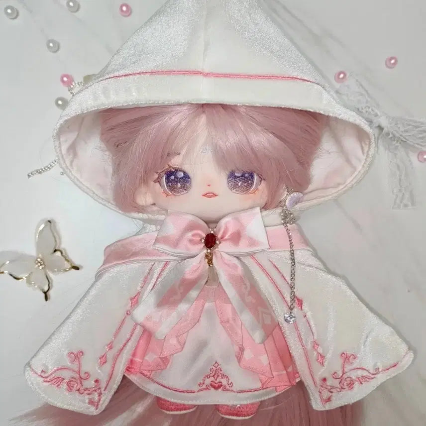 [BUNJANG] 20cm Doll Clothes Set White &amp; Pink / 20cm 20깅 인형옷 야운무(꽃망울) 화이트핑크