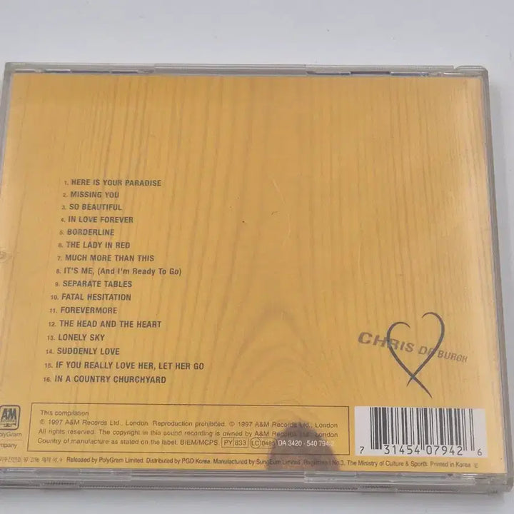 [BUNJANG] Chris De Burgh The Love Songs Best Collection Album / Chris De Burgh The Love Songs 크리스 드 버그