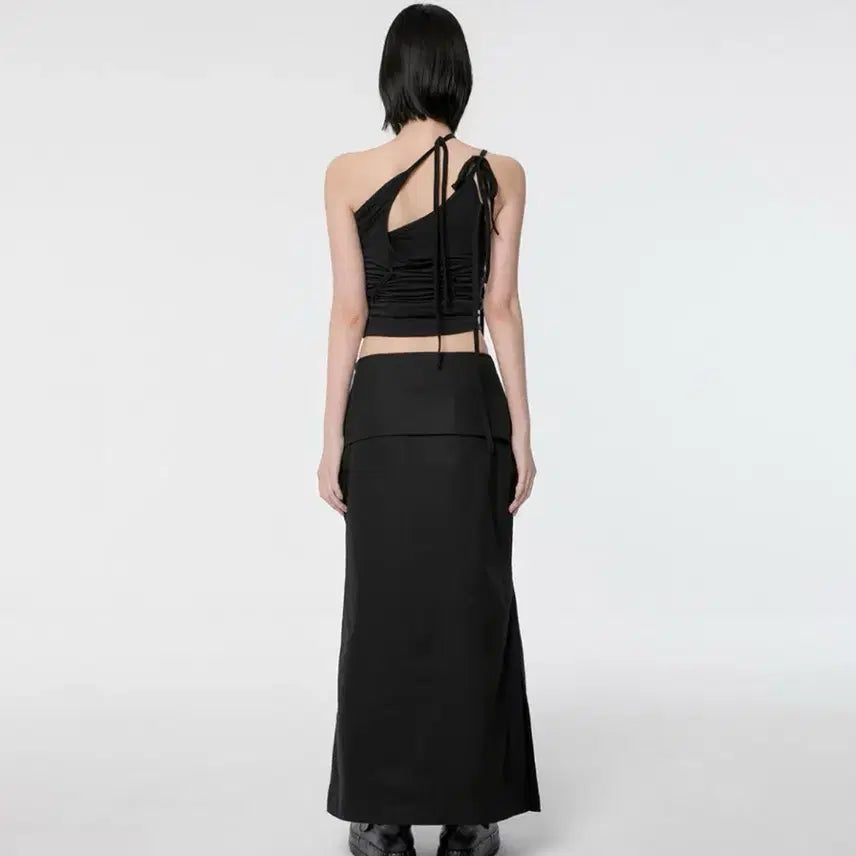 [BUNJANG] Flare-up Drape Layered Maxi Skirt Black / 플레어업 드레이프 레이어드 맥시 스커트 블랙