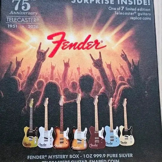 [BUNJANG] Fender 75th Anniversary Telecaster Guitar Silver 1 oz 99.9% Pure Silver Coin / 펜더 75주년 텔레캐스터 기타 실버 1온스 99,9