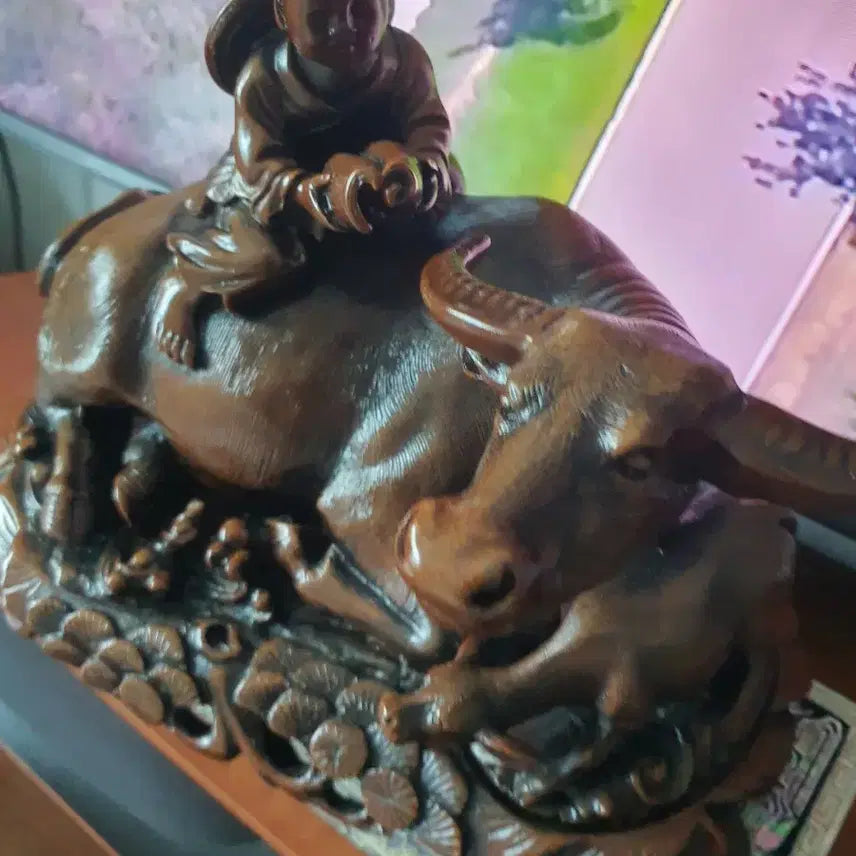 [BUNJANG] Child and Ox Sculpture with Lacquer Box / 소등에서 ( 옥과 같은 돌 무게감 )