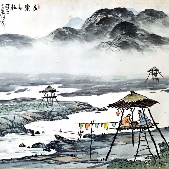 [BUNJANG] Baekpo Kwak Nam-bae Original Korean Painting "The Thatched Hut and the Janggi Players" / [진품] 국전 심사위원 백포 곽남배 원작 한국화 (원두막과 장기꾼) (5