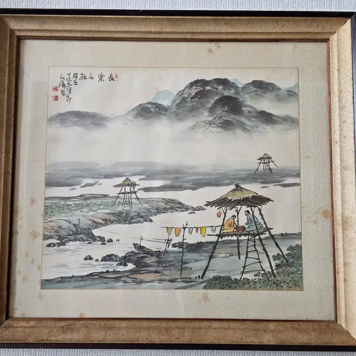 [BUNJANG] Baekpo Kwak Nam-bae Original Korean Painting "The Thatched Hut and the Janggi Players" / [진품] 국전 심사위원 백포 곽남배 원작 한국화 (원두막과 장기꾼) (5