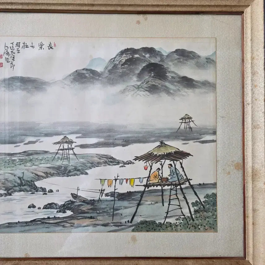 [BUNJANG] Baekpo Kwak Nam-bae Original Korean Painting "The Thatched Hut and the Janggi Players" / [진품] 국전 심사위원 백포 곽남배 원작 한국화 (원두막과 장기꾼) (5