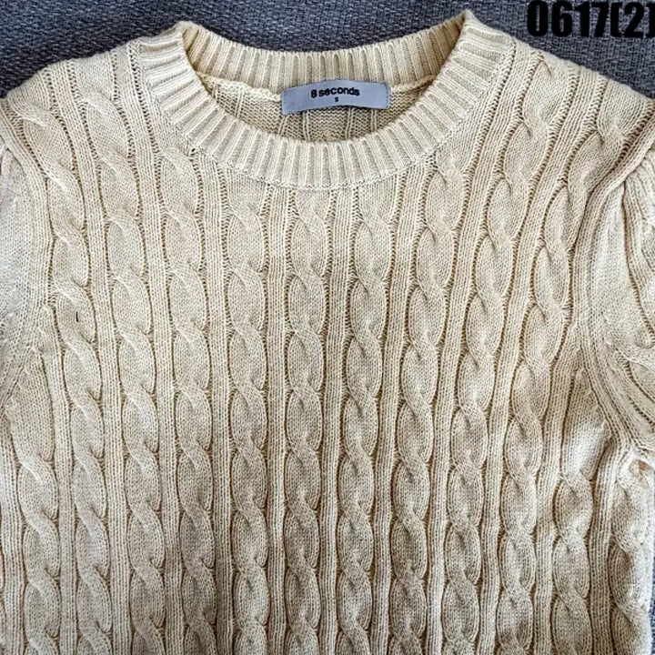 [BUNJANG] 8seconds Cable Knit Short Sleeve Sweater (Beige) / 에잇세컨즈 케이블 반팔 니트 S 0617