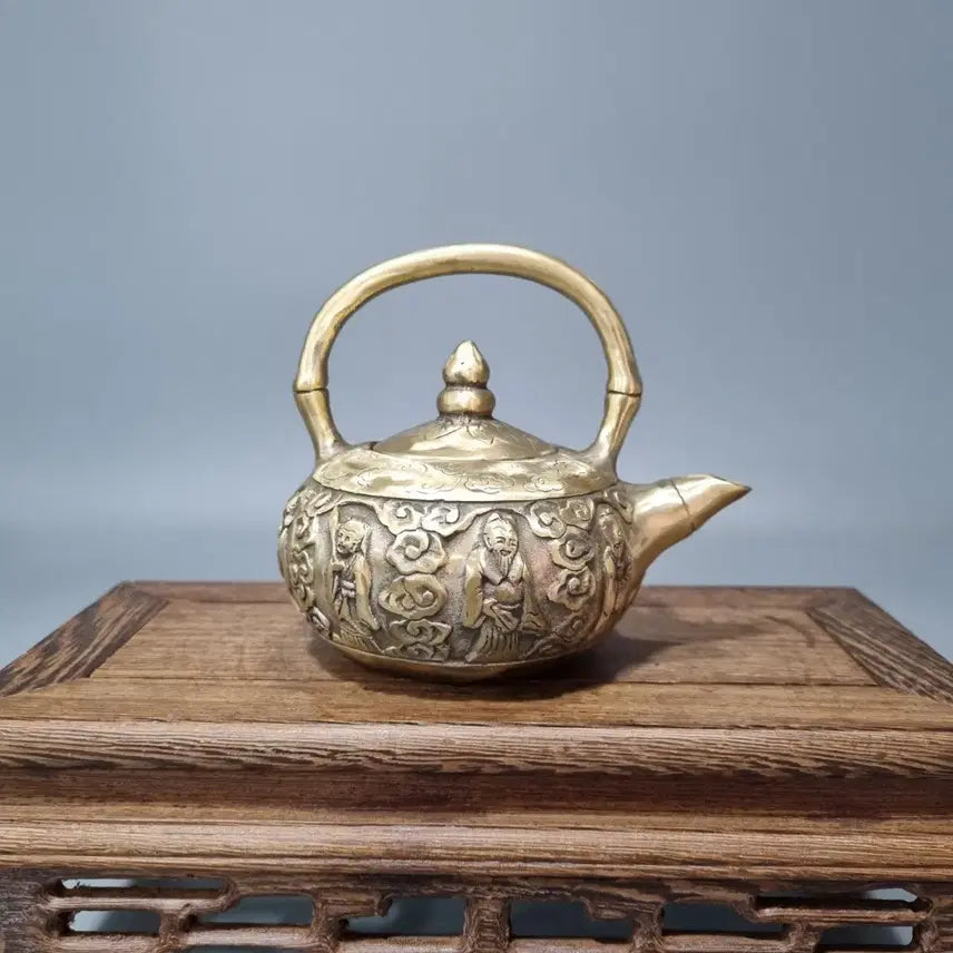 [BUNJANG] Antique Brass Eight Immortals Teapot (Qianlong Mark) / 골동품 황동 팔선문 주전자 (건륭년제 낙관)
