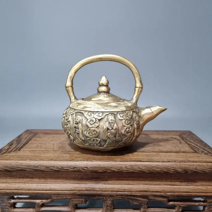 [BUNJANG] Antique Brass Eight Immortals Teapot (Qianlong Mark) / 골동품 황동 팔선문 주전자 (건륭년제 낙관)