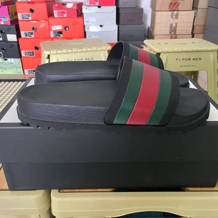 [BUNJANG] Gucci Web Stripe Slide Sandals / 구찌 웹 삼선 슬리퍼 슬라이드 샌들 280