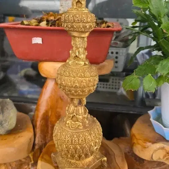 [BUNJANG] 33cm Brass Buddhist Pagoda Statue / 33센치 황동108불상탑