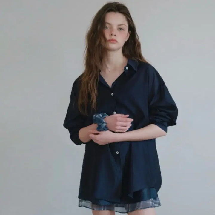 [BUNJANG] HANE Sheer Oversized Shirt &amp; Scrunchie Set / 새상품 하네 시어 오버핏셔츠 머리끈set