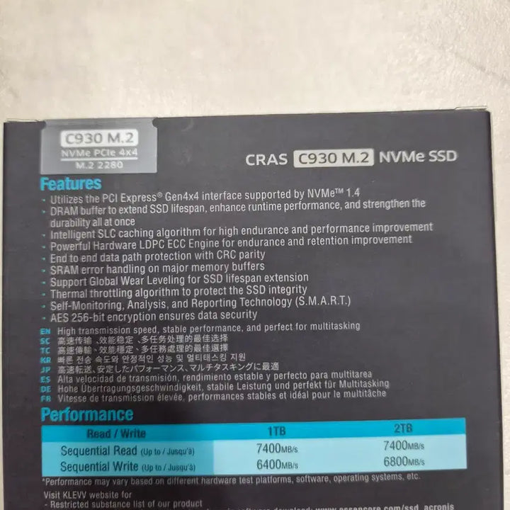 [BUNJANG] KLEVV C930 1TB SSD / [미개봉] KLEVV C930 1TB SSD 7400MB/s