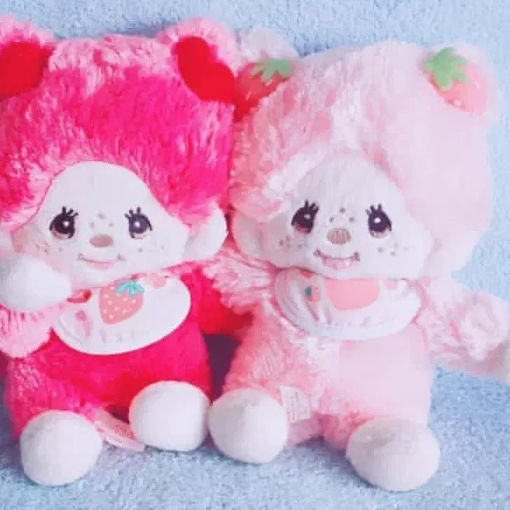 [BUNJANG] Vintage Strawberry Monchhichi Plush Doll Set (Genuine) / 고전 몬치치 딸기 봉제인형 세트 정품 새상품